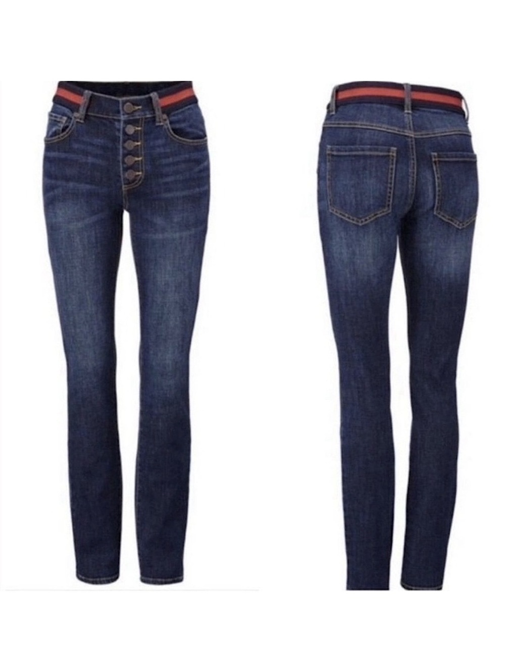 Cabi Simone Jeans - Button Fly Skinny - Size 10 - Striped Waistband